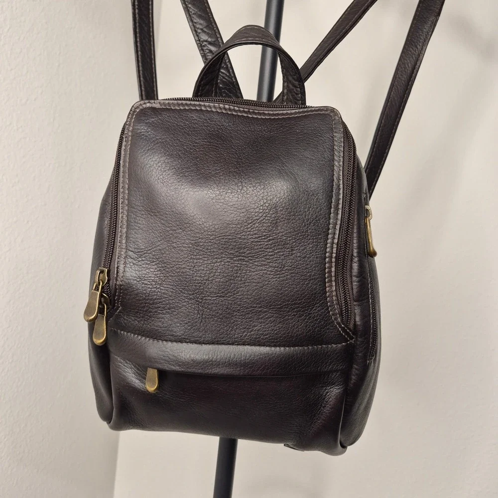 Le Donne Leather U-Zip Backpack Dark Brown Mini Sling Bag Made in Colombia Brass